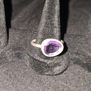 S925 Sterling Silver Amethyst Slice Ring. Size 11-11.5.